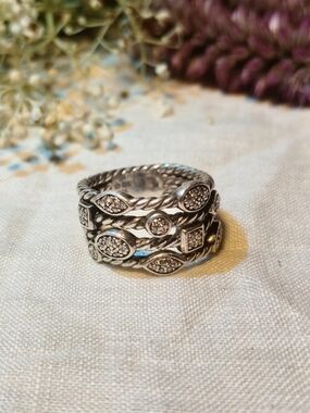 David Yurman Sterling Silver Pave Diamond Stacking Ring Size 7
